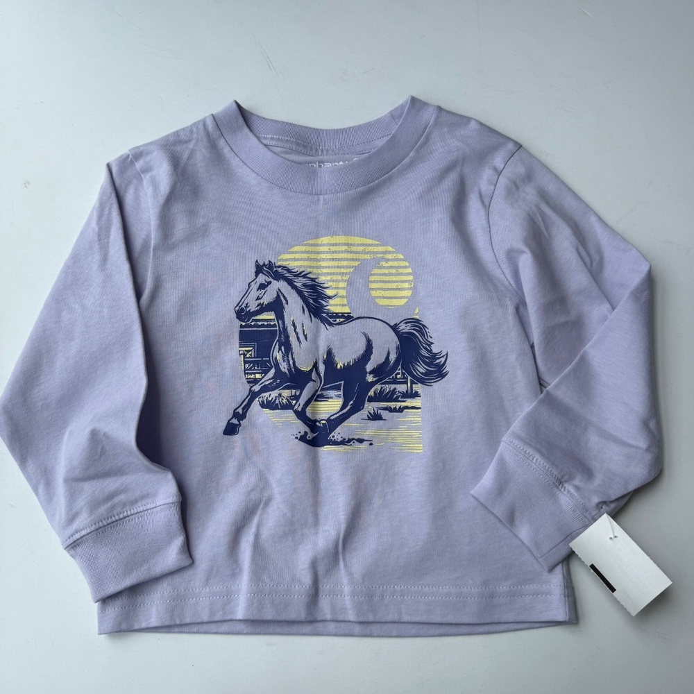CARHARTT Youth Toddler Girl 4T Light Purple Horse Long Sleeve Graphic Tshirt L16